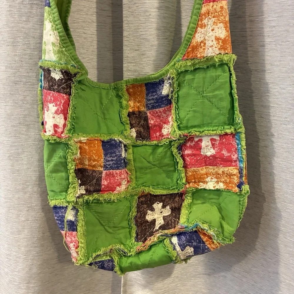Vintage Handmade Patchwork Crossbody Bag Cross Appliqués Boho Festival